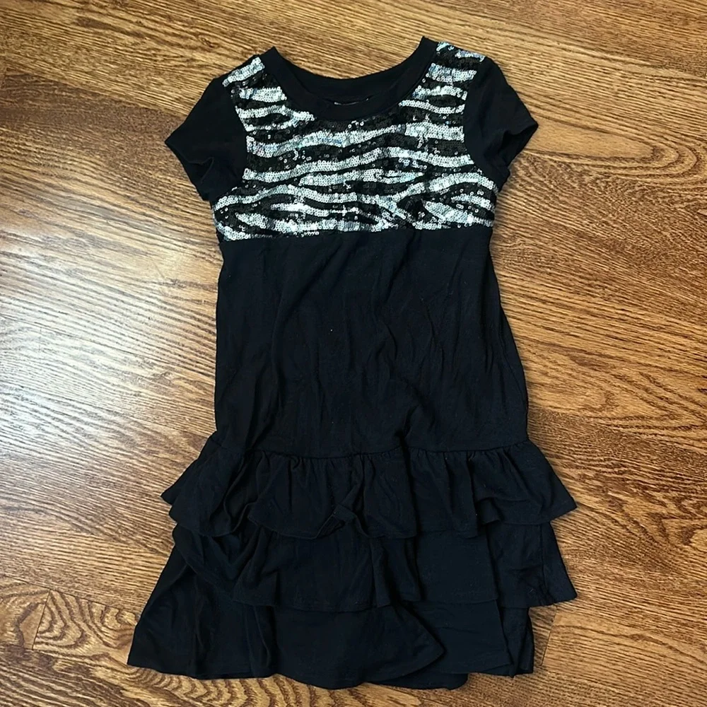 Justice Sparkly Sequin and Ruffled Tie Back Dress, Size 7